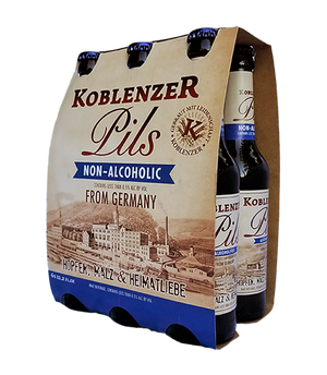 Elegantly packaged six-pack of Koblenzer non-alcoholic beer bottles. The best non-alcoholic beer available in the United States. A premium NA pilsner from Germany with a great, crisp and refreshing taste! 